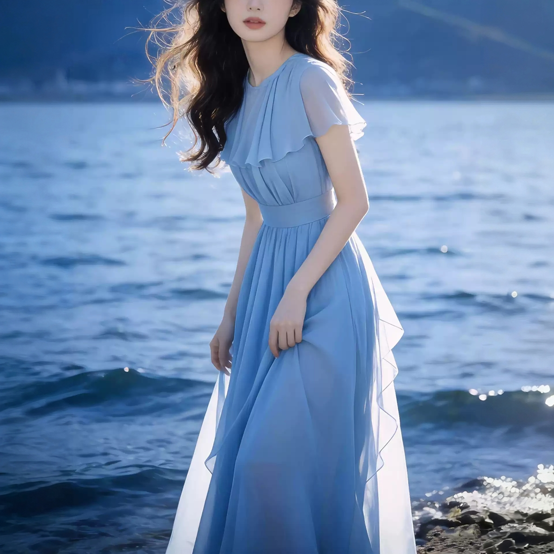 Robe en mousseline blanche pour femme, nouvelle collection été 2026, avec cape et jupe ample longue jusqu'aux chevilles, robe extra-longue pour vacances à la plage