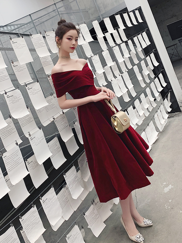 Robe de soirée en velours à manches courtes, robe de RhA-ligne, Cheongsam, élégante, bordeaux, une initiée