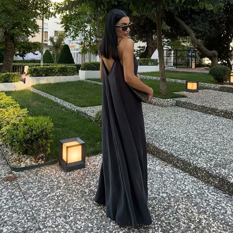 MUJER noir Slip longues robes pour femmes rouge drapé robe d'été femme 2025 Sexy dos nu Maxi robe femmes été robes de plage