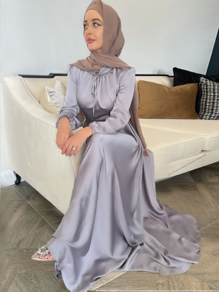 Ramadan Abaya turquie robes en Satin soyeux pour femmes Abaya Robe Longue De soirée Femme Longue Robe musulmane Robe Longo Maroc