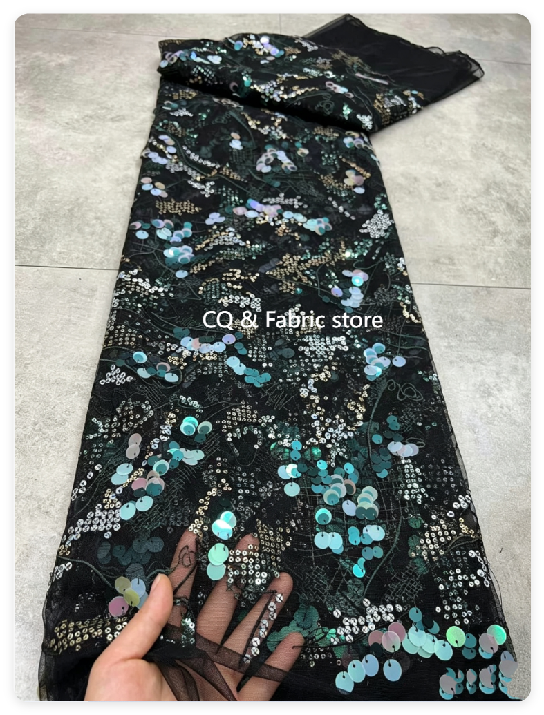 Tissu en dentelle à paillettes brodées en Tulle abricot, pour robes de soirée, nouveau tissu de styliste de 1 yard