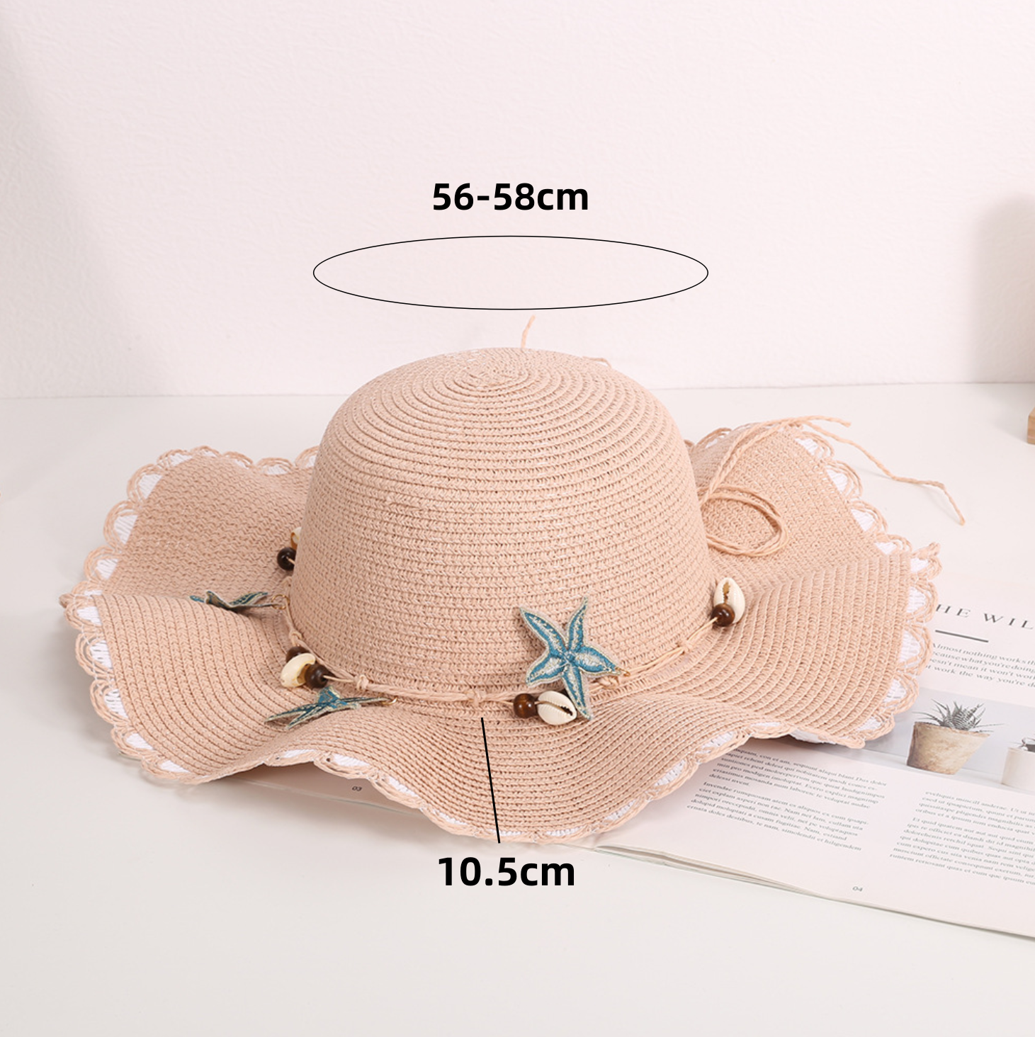Chapeau de paille à large bord style bohème orné de coquillages, design ajouré respirant, bord ondulé, protection solaire, idéal pour les activités en bord de mer et les séances photo