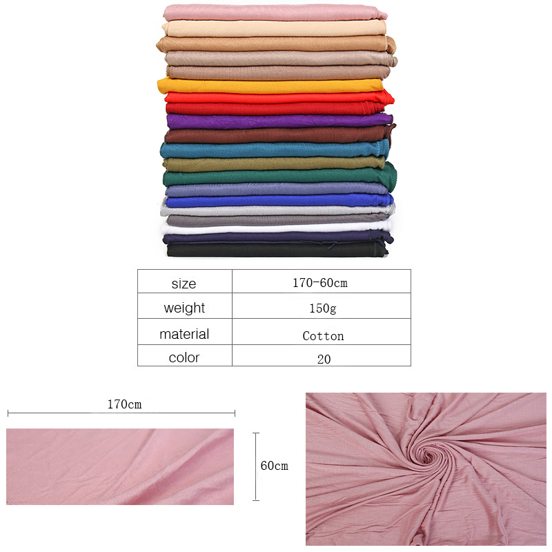 Hijab en jersey modal uni pour femme, écharpe châle musulman élastique, longue étole ronde et chaude, bande de sauna, 43 couleurs unies, 170x60cm, hiver