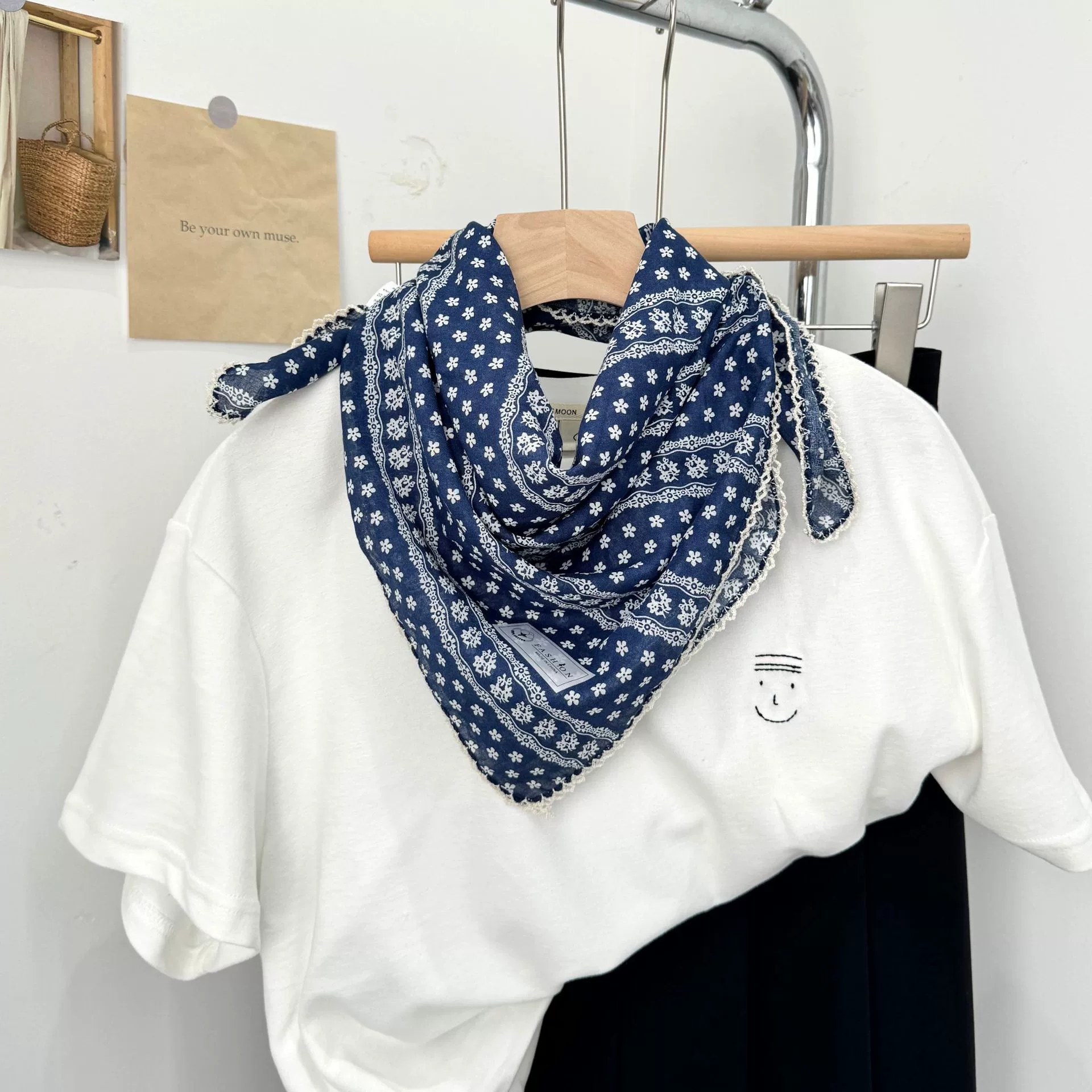 Foulard carré Vintage à fleurs, petit châle, foulard de Protection du cou de Style coréen