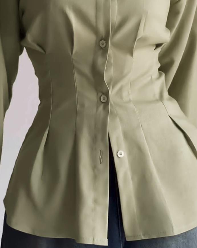 Chemise femme 2025 printemps nouveau col rabattu manches longues bouton avant chemisier décontracté dos croisé attaché détail queue de poisson chemise