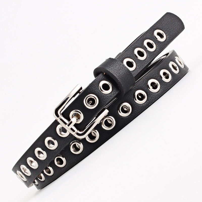 Ceinture de pantalon en cuir pour femmes, 1.4cm, Punk Cool, boucle en métal, œillet réglable, mode, ceinture fine pour jean, trou de taille, ceinture gothique