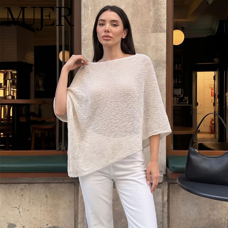 Haut asymétrique en maille métallisée pour femme, semi-transparent, idéal pour l'été, les vacances et la plage