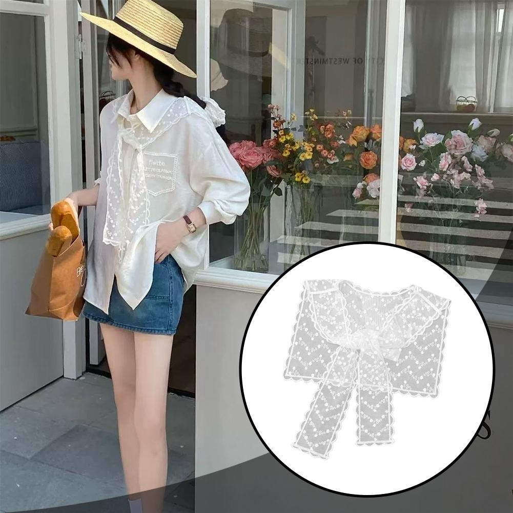 Mini-écharpe élégante en dentelle ajourée pour femme, col décoratif, cache-épaules polyvalent pour chemises et robes