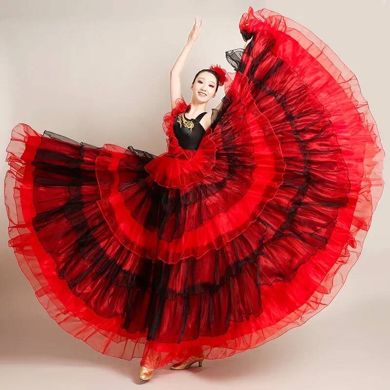 Robe de spectacle de flamenco espagnol pour femmes, jupe ample à grande ouverture, costume de scène espagnole