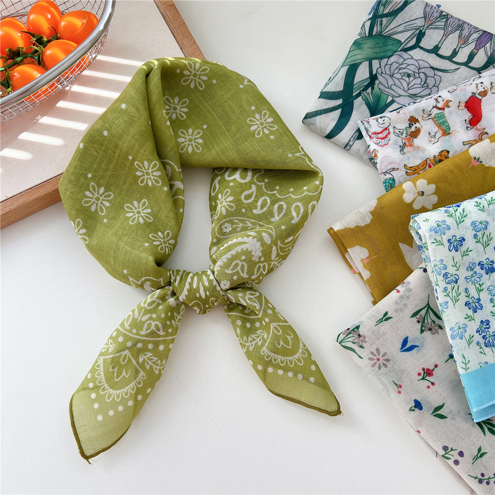 58cm dames coton lin mouchoir cou foulards femmes enveloppes carrées frais Bandana foulards petit foulard sac écharpe