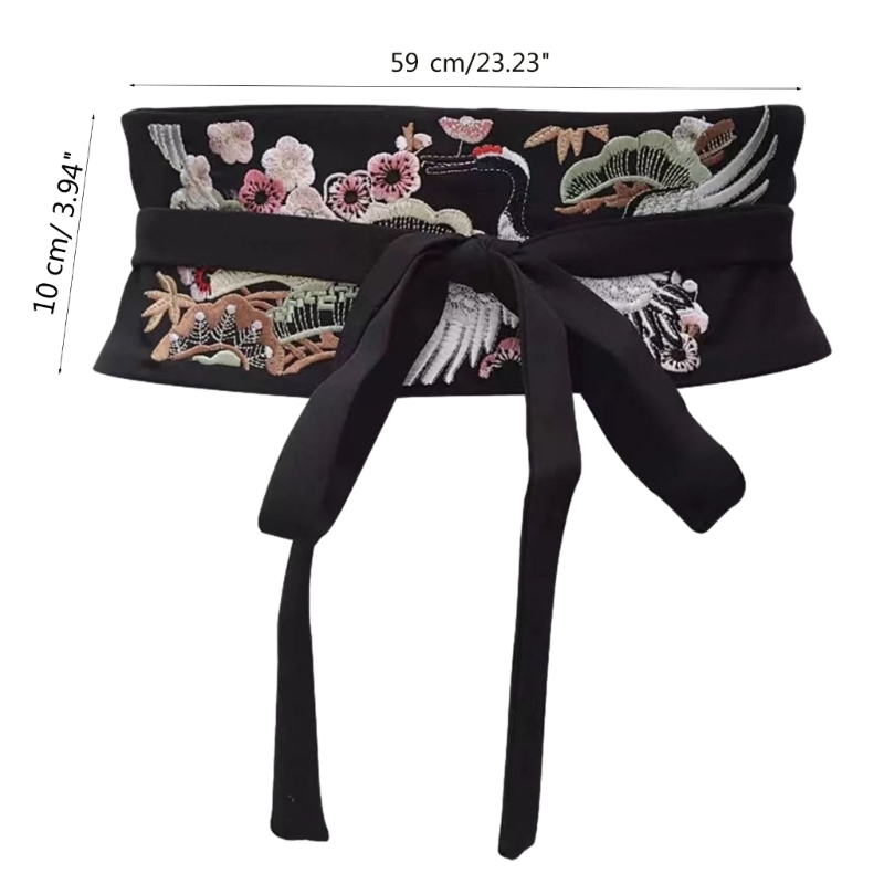 Ceinture Hanfu chinoise large, ceinture à nouer avec broderie chinoise, artisanat grue