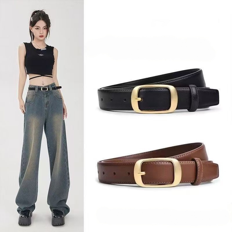 Ceinture pour femme en similicuir marron élégant avec boucle argentée, accessoire décontracté en jean pour le quotidien et le bureau, durable