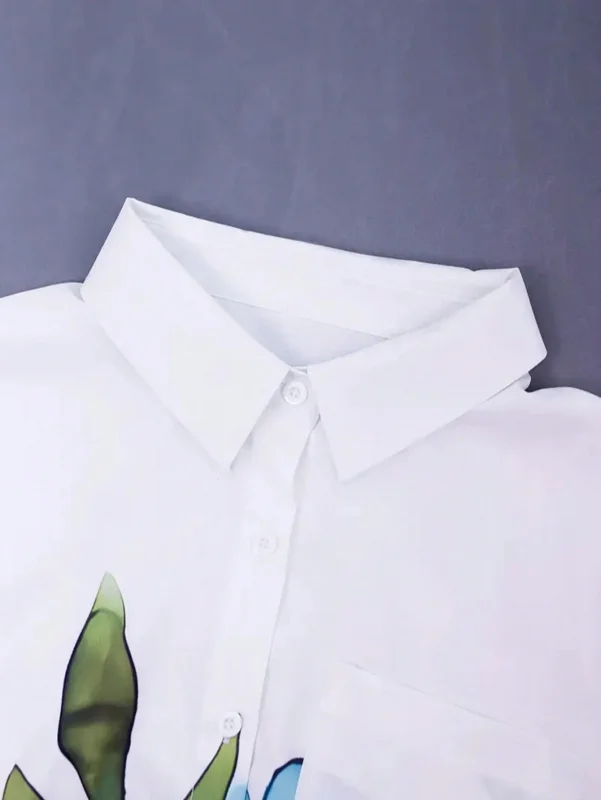Grande taille femmes mode printemps automne imprimé fleuri poche à manches longues chemise décontractée revers simple boutonnage chemisier ample chemise