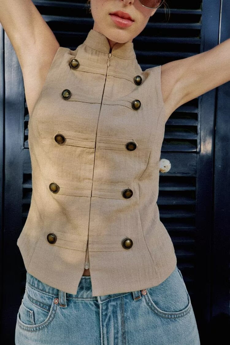 Chemisier Femme 2026 Nouvelle Tendance Polyvalent Été Sans Manches Boutonné Décontracté Mode Personnalisée