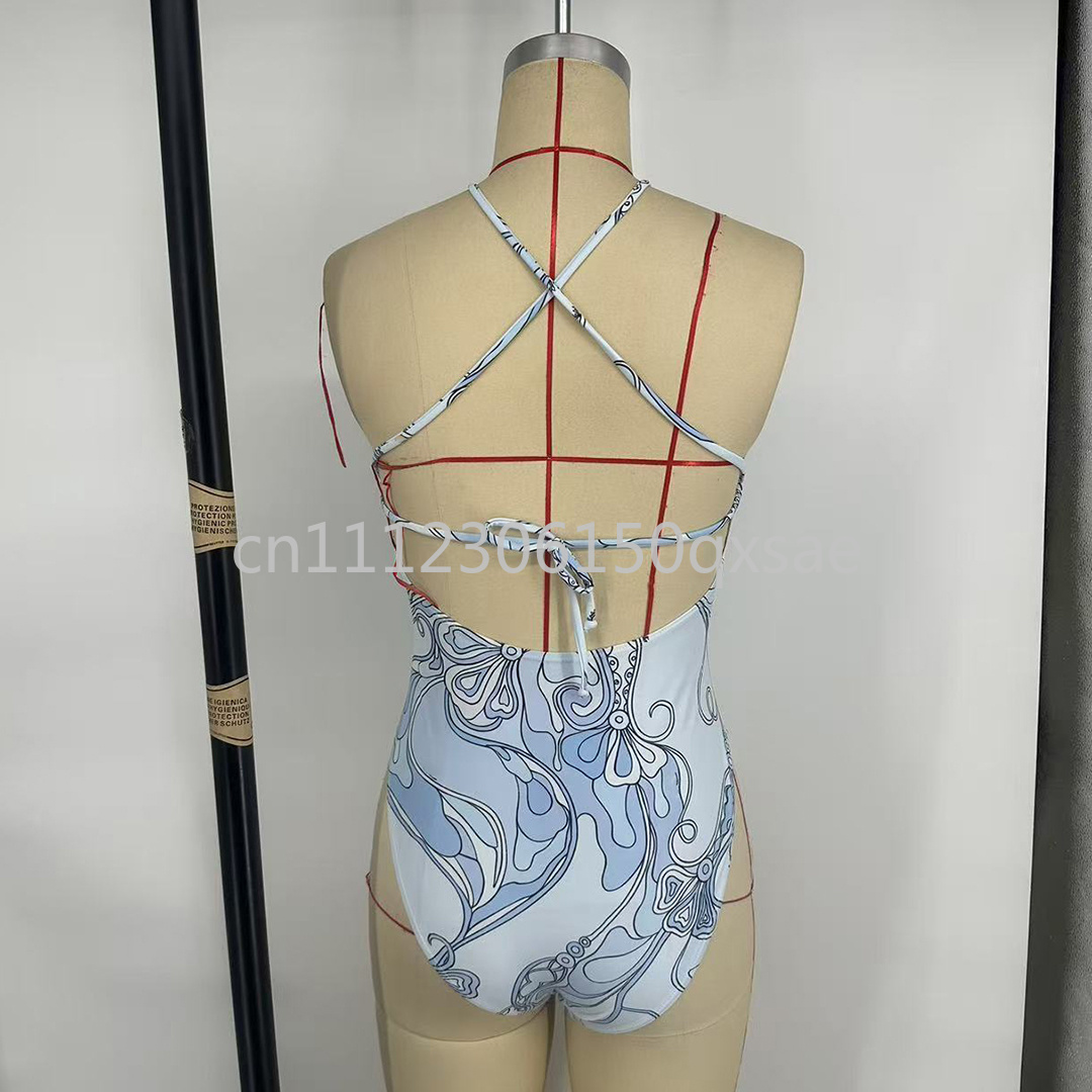 Ensemble de maillots de bain et de bikinis de luxe pour femmes, design classique, bleu, avec foulard bandeau et logo signature de créateur