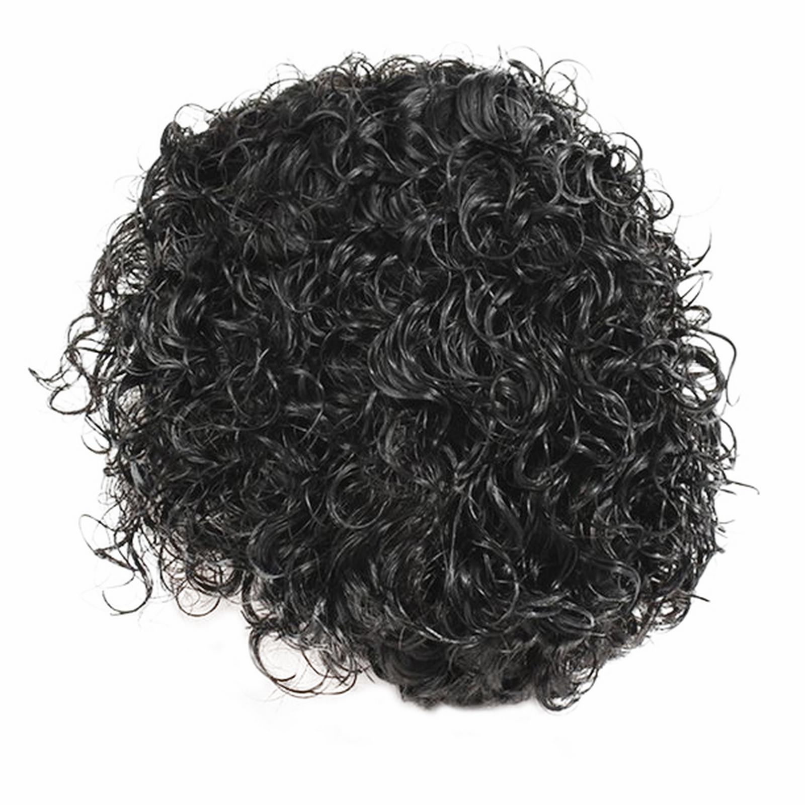 Perruque cheveux humains femme perruque moyen noir petits cheveux bouclés couvre-tête courte femme perruque haute température soie Photo décoration