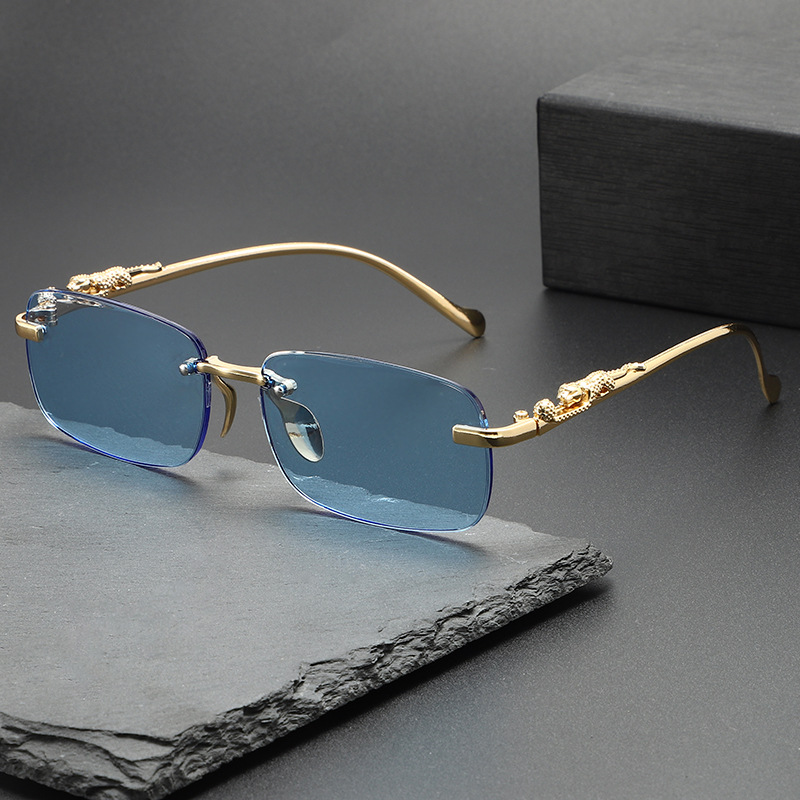Lunettes de soleil carrées sans monture, bords taillés en diamant, lunettes de soleil tendance pour hommes et femmes, lunettes de voyage haut de gamme, petites montures