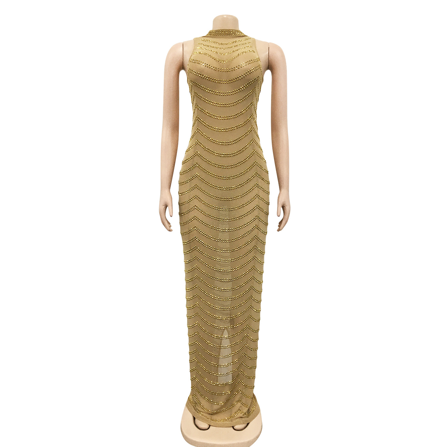 HBLL été Sexy femmes africaines soirée de mariage dos nu maille voir à travers boîte de nuit Maxi robe noir or robes africaines
