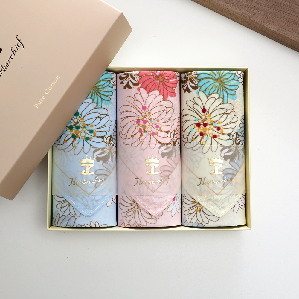 Mouchoir carré en coton floral de style japonais de 43 cm, fin, respirant, imprimé dégradé, pour femmes