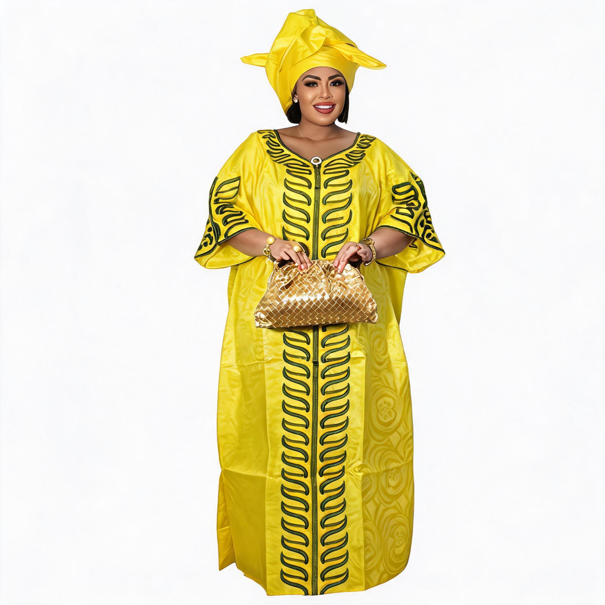 Robes africaines pour femmes grande taille, robe longue avec écharpe, design brodé Bazin Riche