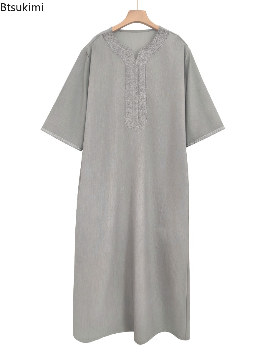 Kaftan du Moyen-Orient pour l'Aïd, robe musulmane pour hommes, style ethnique, robe ample brodée, vêtements arabes islamiques, abayas décontractées, jubba thobe pour hommes