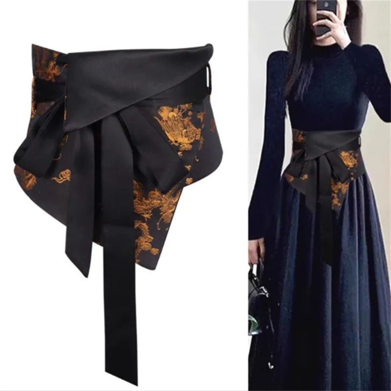 Joint de taille pour femmes, large ceinture noire décorative, haut de gamme, chemise Sensation, vêtements d'extérieur, écharpe triangulaire, cintré à la taille, large ceinture