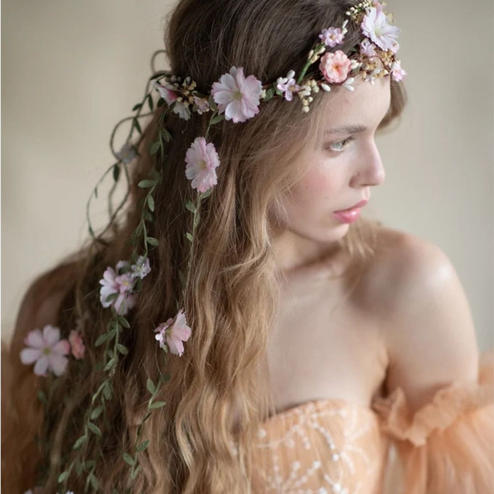 Serre-tête Couronne Bohème en Rotin, Accessoire Cheveux, Coiffe, Guirlande Florale, Couronne de Fleurs