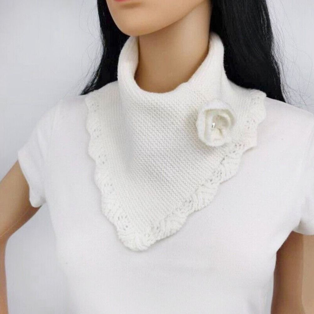 Écharpe Triangle en Tricot à Fleurs pour Femme, Foulard de la raq, Bord Ondulé, Faux Col, Poignées Amovibles, Coupe-Vent, Cache-Cou