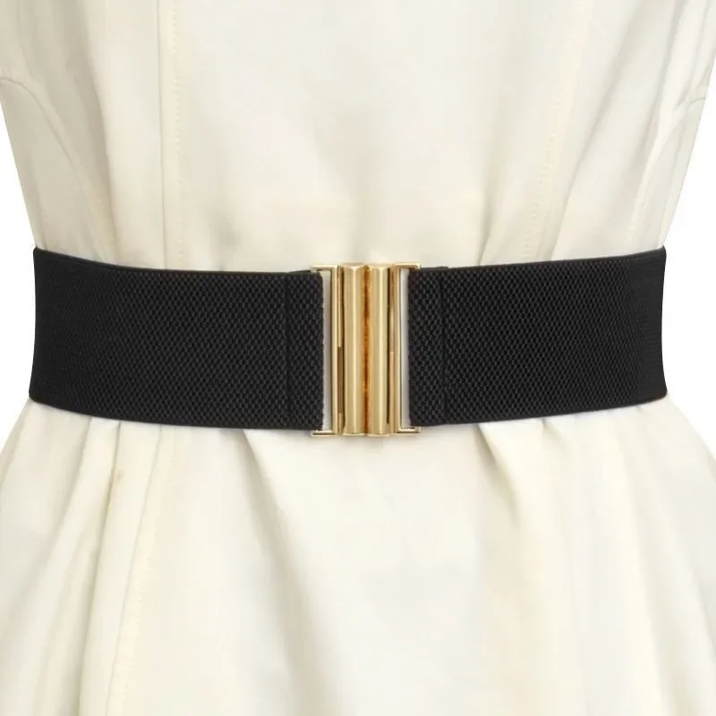 Ceinture de taille pour manteau en duvet pour femme, bande élastique large, sangle noire féminine, accessoires de décoration de robe, structure en métal, environnement simple