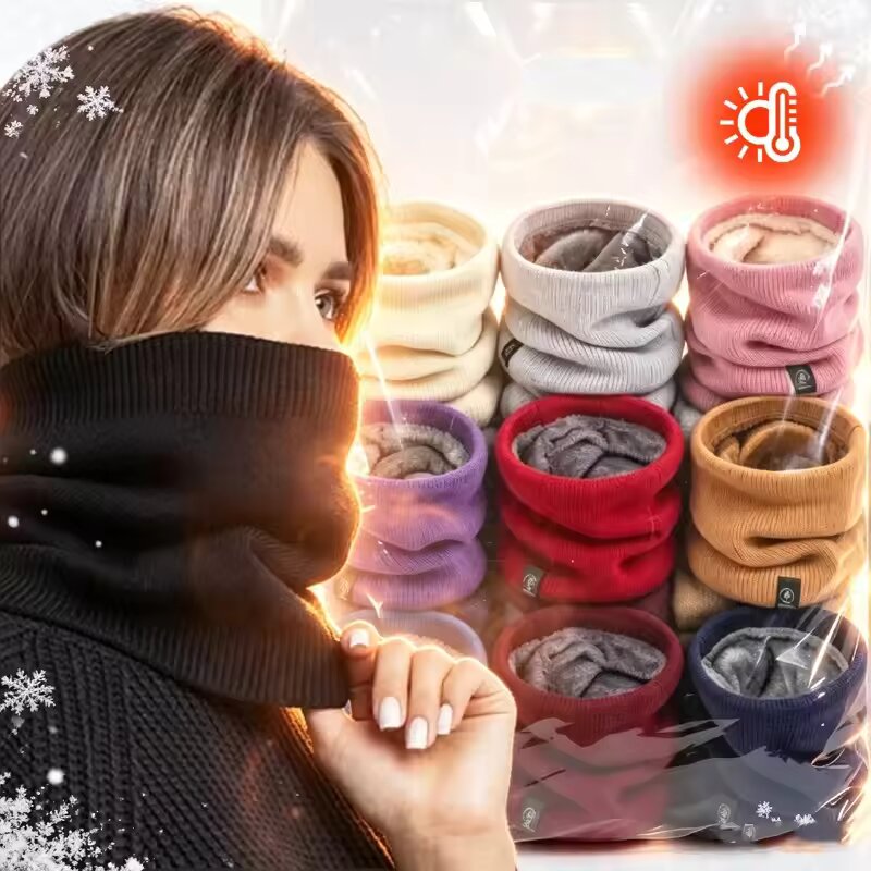 Écharpe de cou tricotée chaude d'hiver pour femmes et hommes, masque complet en peluche, écharpe en cachemire unie pour l'extérieur, écharpe épaisse, bufanda, muffler.