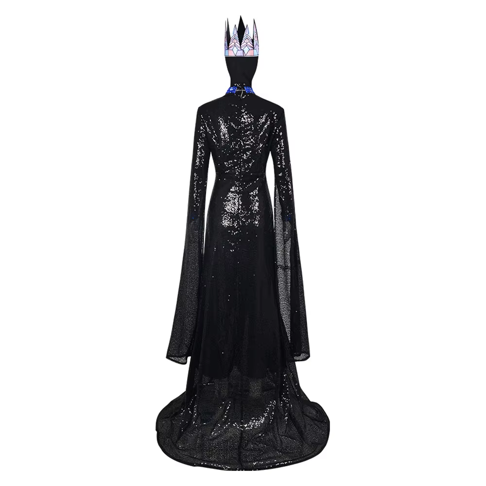 Costume de Cosplay Evil Queen Mère-épouse Blanche pour Femme, Robe Longue Noire, Couronne et Collier, Tenue d'Halloween, Déguisement de Spectacle
