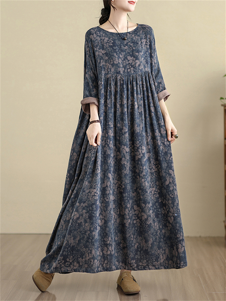 Robes Vintage en coton à manches longues pour femmes, imprimé Floral, toutes saisons, décontractées, amples, vêtements élégants, nouvelle collection