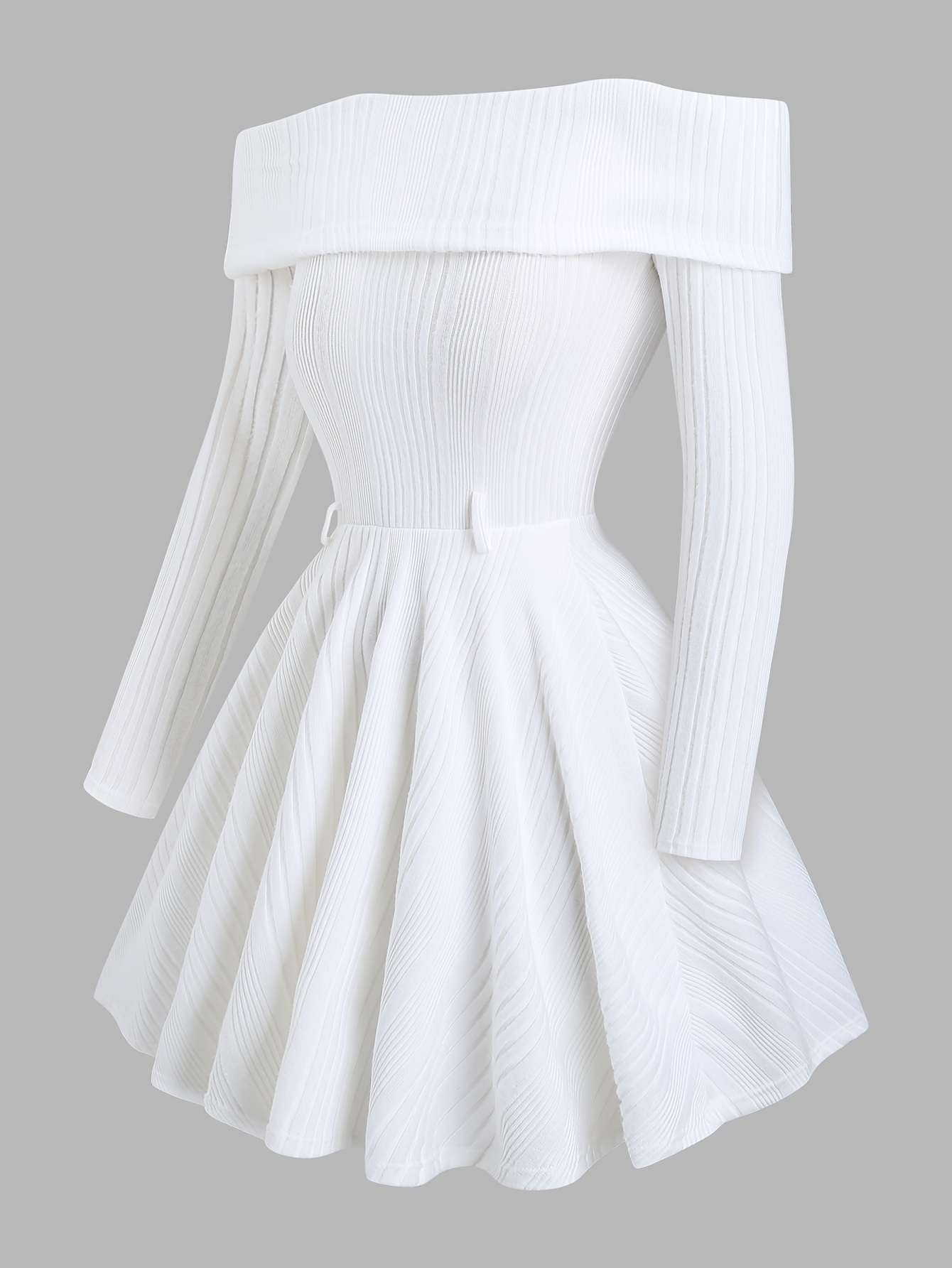 Robe décontractée grande taille pour femme avec manches longues épaules dénudées et taille cintrée – Collection 2025