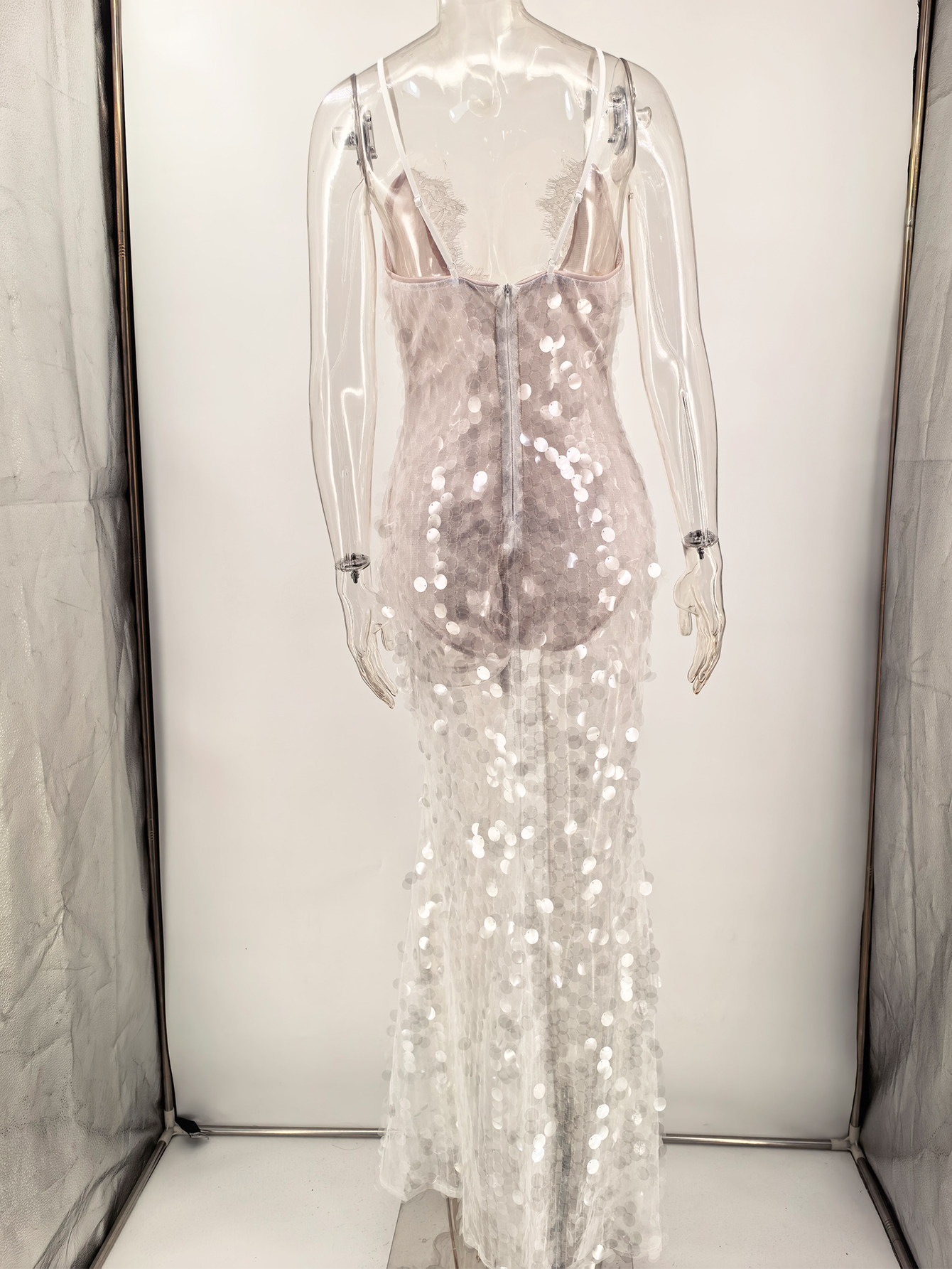 Robe longue sexy blanche dos nu à sequins pour femme – Idéale pour la plage, les anniversaires, les soirées élégantes et les fêtes – Vestidos