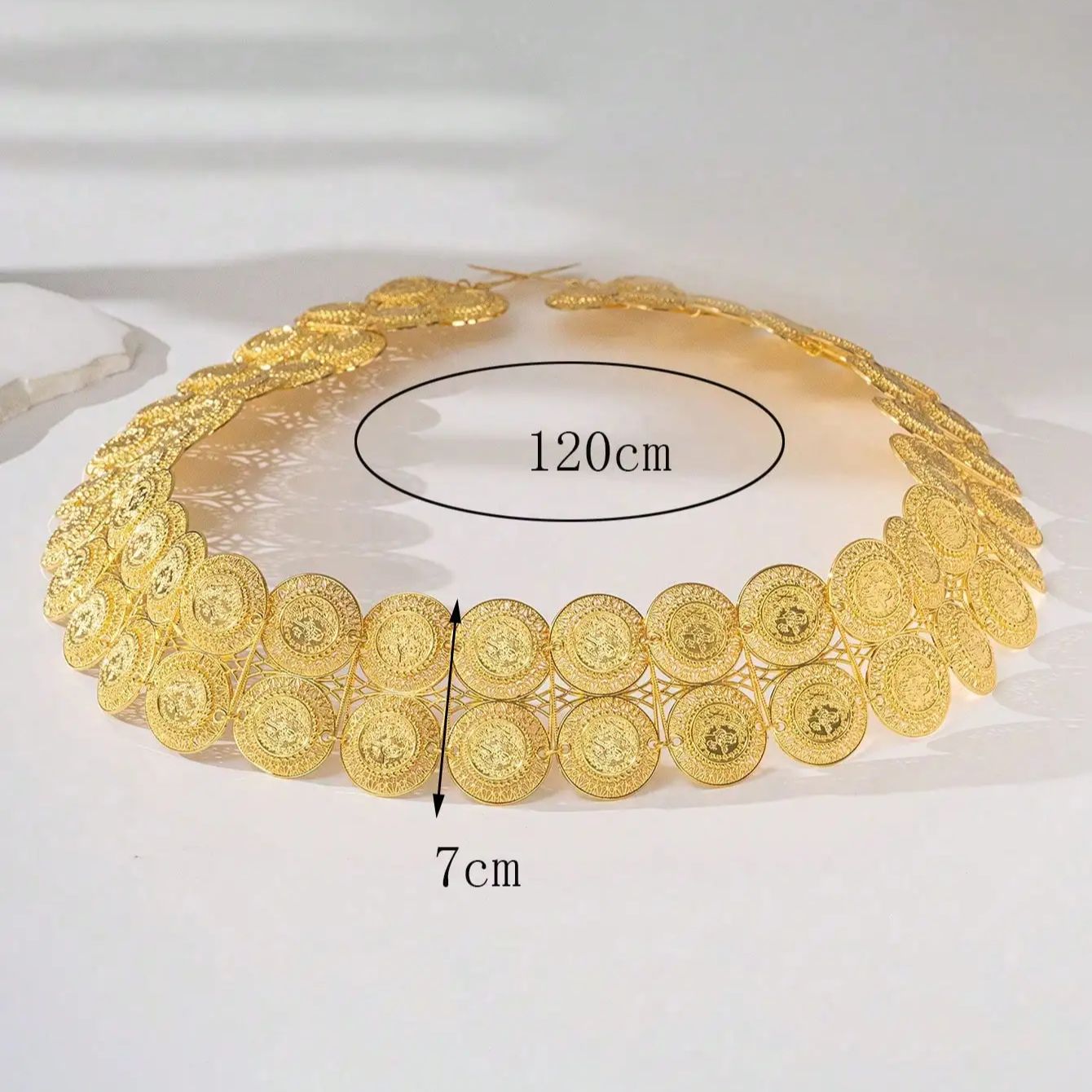 Nouvelle ceinture en métal pour femmes turques kurdes, plaquée or, avec chaîne de pièces de monnaie arabes, pour mariage ou festival du Moyen-Orient, ceinture de costume.