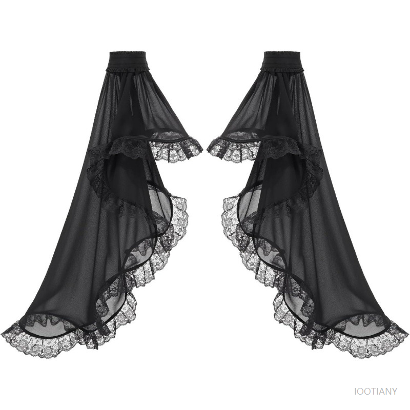 Manches gothiques fines monocouches en mousseline de soie, bord en dentelle, Halloween, blanc, noir, Lolita Victoria avec manches trompette, accessoires de mariage