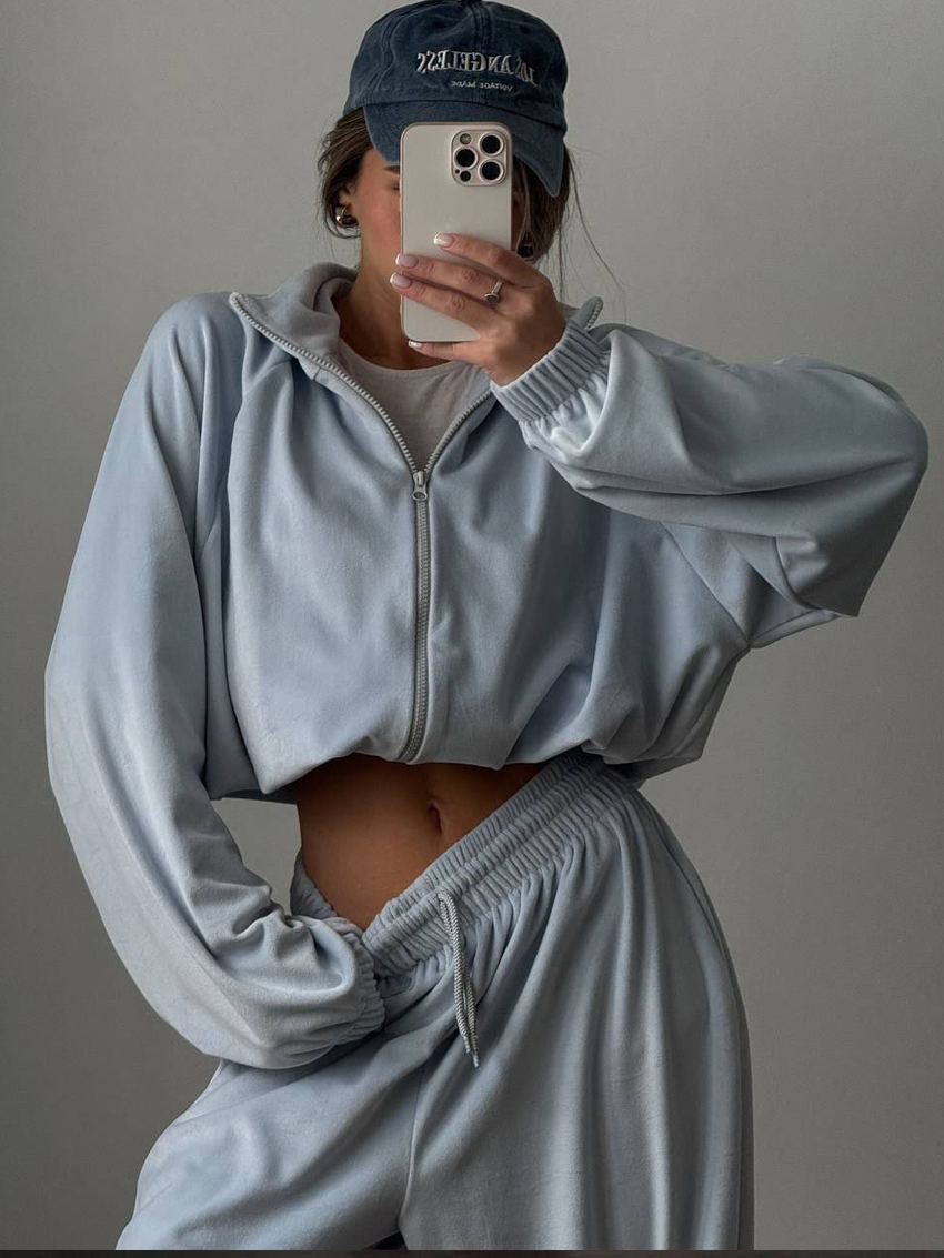 Ensemble 2 pièces en velours pour femmes, pantalon décontracté, veste Cardigan à capuche avec fermeture éclair et pantalon ample, survêtement de Sport, automne hiver
