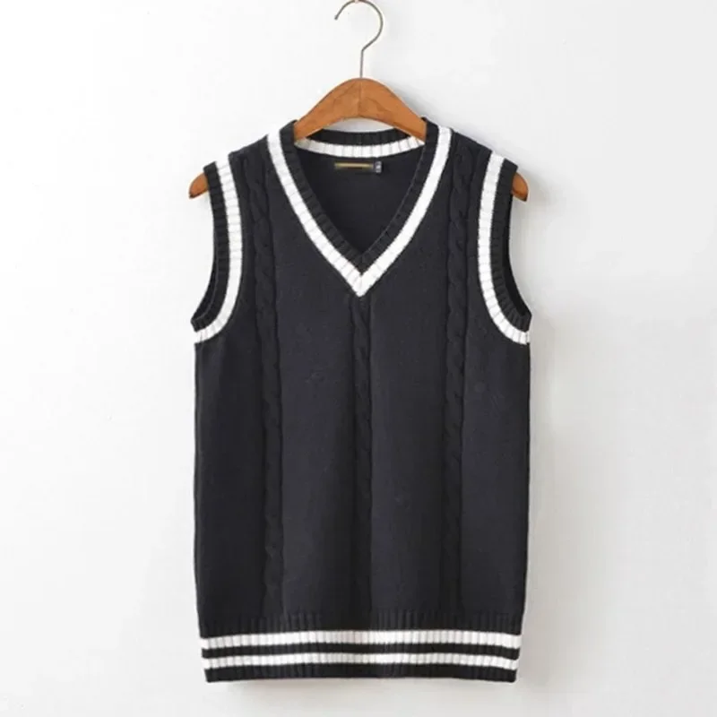 Chandails tricotés blancs rayés pour hommes, bleu, sans manches, vêtements pour hommes, col en V, gilet rouge, pulls, Sweat-shirt en coton pour cigarettes