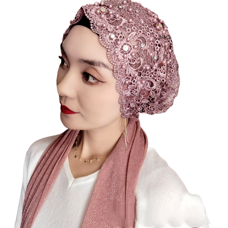Perles de luxe broderie sous-écharpe instantanée Hijab chapeau femmes musulmanes foulard Bonnet châles enveloppement Turban Islam casquettes de fête de mariage