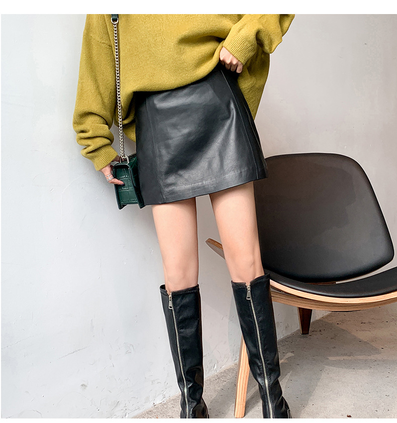 Jupe en cuir de mouton pour femme, nouvelle collection 2026, taille haute, mini-jupe slim printemps-automne, short en cuir véritable, bottes Y2K