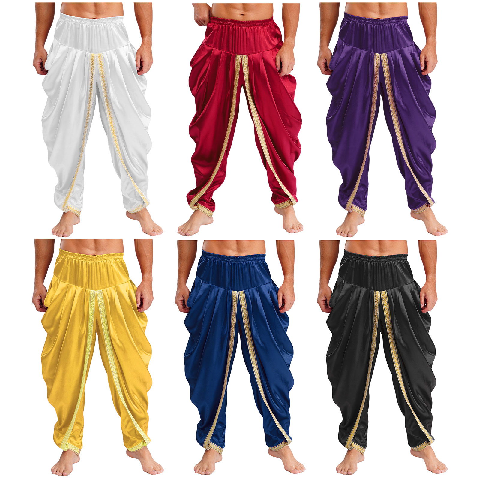 Costume arabe en Satin pour hommes, pantalon Dhoti décontracté, taille élastique, drapé, Baggy, pour Halloween, pharaon égyptien, Cosplay