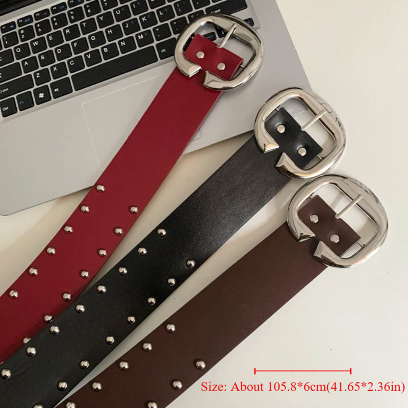 Ceinture large de styliste robuste pour femmes, Style gothique Punk, ceinture à rivets, robe américaine Y2k, ceinture en jean, Streetwear
