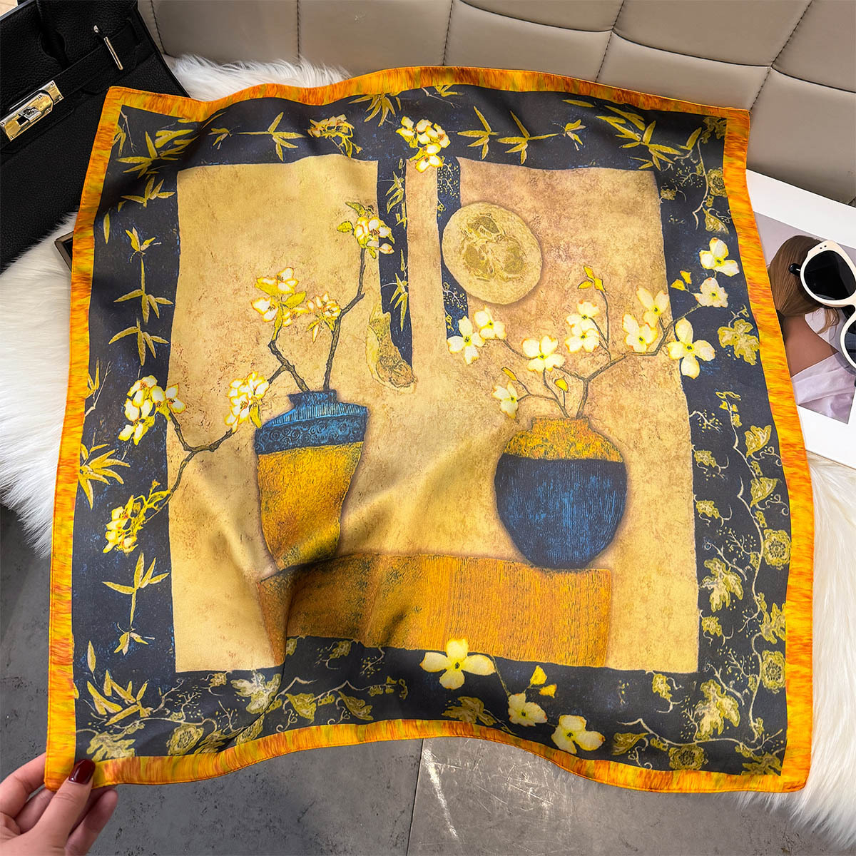 Nouvelle Écharpe d'Été 2026 pour Femme, Motif Huileux, Foulard Carré en Soie Imitée, Bandeau Cheveux, Bandana, Foulard de Cou, Bandeau de Tête