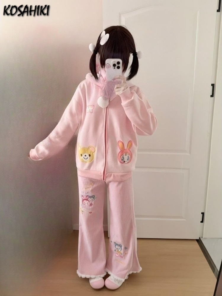 Sweat-shirt brodé de dessin animé japonais pour femmes, Y2k, esthétique, décontracté, Grunge, fermeture éclair ​ Sweat-shirt 2025 Harajuku automne Kawaii sweat à capuche mignon
