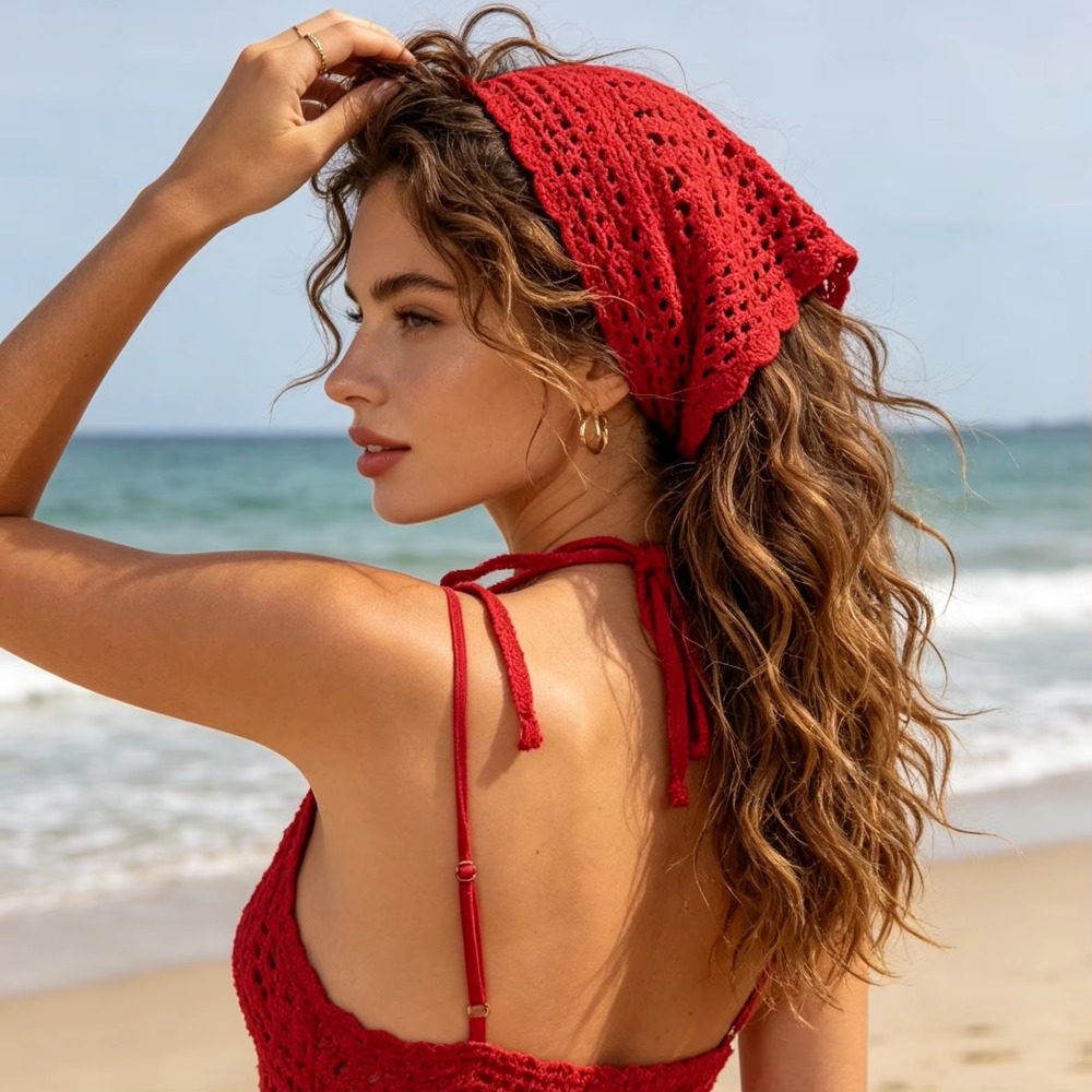 Bandeau tricoté ajouré tendance, fait main, doux, en crochet, couleur unie, foulard pour cheveux femme