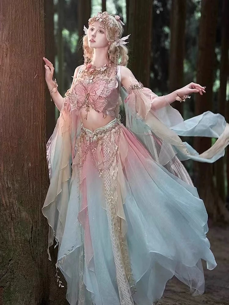 Robe papillon Hanfu, robe de style exotique elfique, robe sirène, jupe de princesse de la région occidentale, robe Han pour filles, costume de fée de la jungle