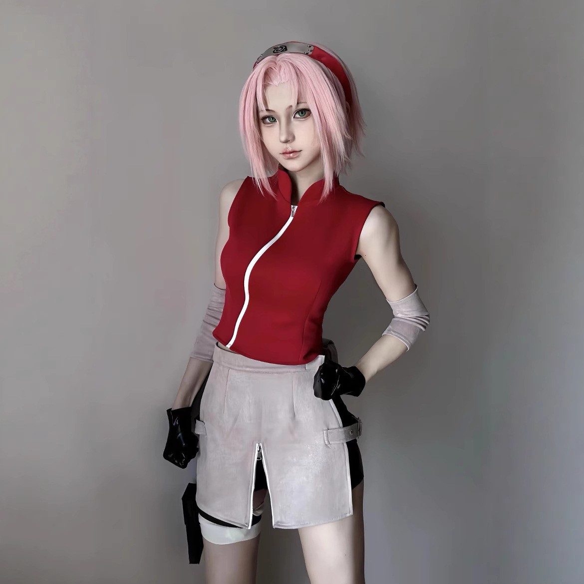 Costume de Cosplay Anime Haruno Sakura, ensemble haut et short, pochette pour gants, accessoires, uniforme, vêtements d'halloween