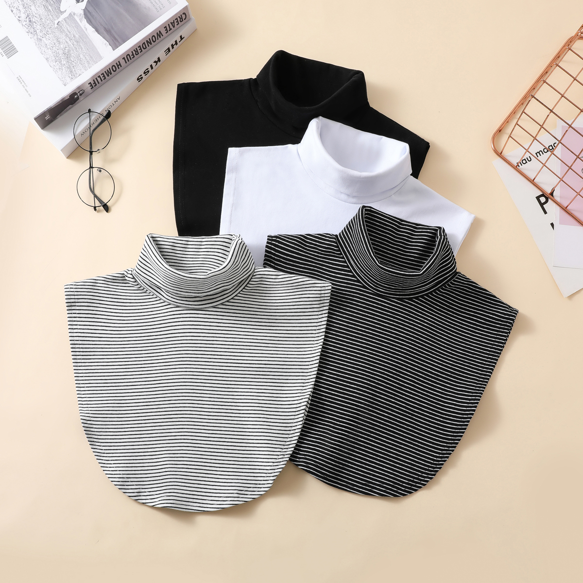 Écharpe de protection du cou chaude pour femme, faux col haut, col roulé en jersey élastique, à la mode et polyvalent