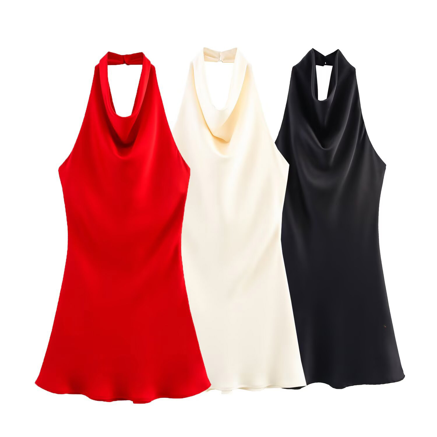 Robe d'été pour femmes, vêtements de tempérament Simple, à la mode et Sexy, dos nu, Texture en Satin de soie, col suspendu, nouvelle collection 2025