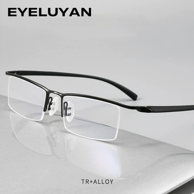 EYELUYAN demi-jante métal lunettes cadre pour hommes lunettes mode Cool optique-lunetterie homme lunettes Prescription cadre P8190